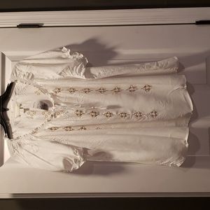 Forever 21 size 3x white semi sheer blouse with gold stitch detailing